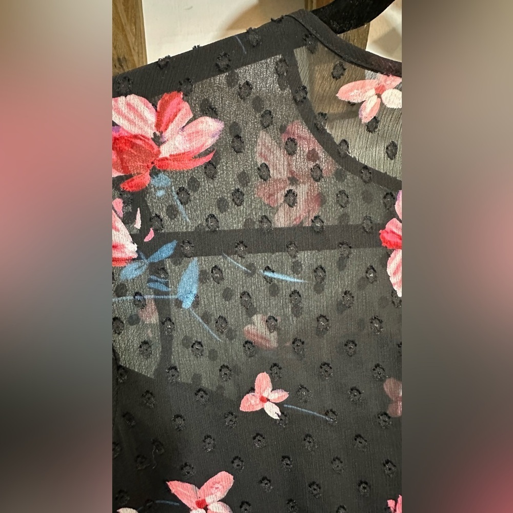 Eliza J Ruffled Black and Pink Floral Dress 2P - Picture 7 of 10